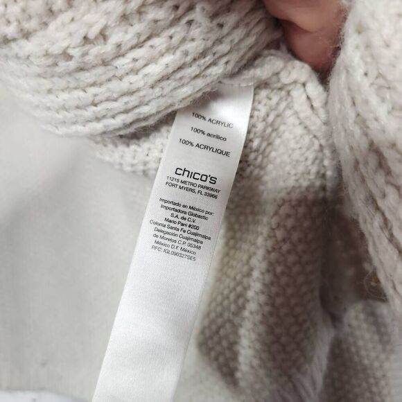 Chico's Womens Beige One Button Long Sleeve Knit Cardigan Sweater Sz 2 Large 12 - Picture 13 of 13